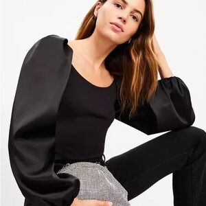 Loft Elegant Black Puff Sleeve Top
